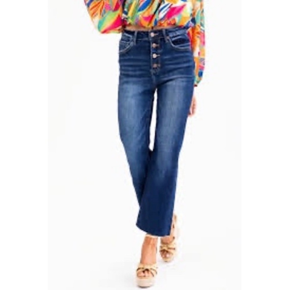 Risen Los Angeles High Rise Button Fly Distressed Flare Ankle Jeans 30/11